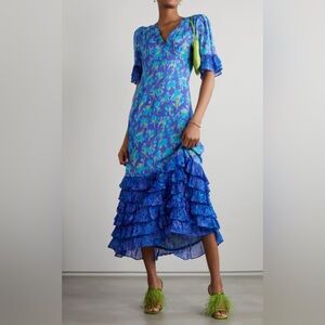 RIXO Blue Floral Mari Tiered Maxi Dress sz 2